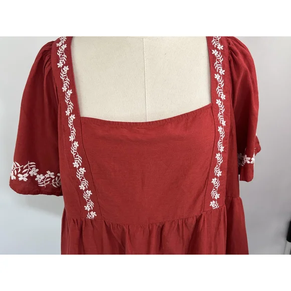 Old Navy‎ Shirt Womens XL Embroidered Floral Peasant Boho Top Short Sleeve - Picture 12 of 15